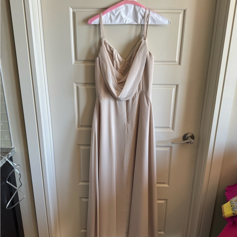SORELLA VITA Nude Pink Cowl Neck Spaghetti Strap Maxi Dress